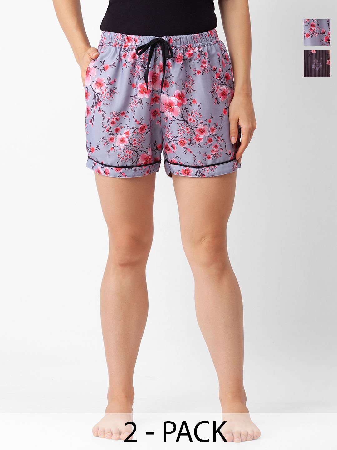 

NOIRA Women 2Pcs Printed Lounge Shorts, Grey