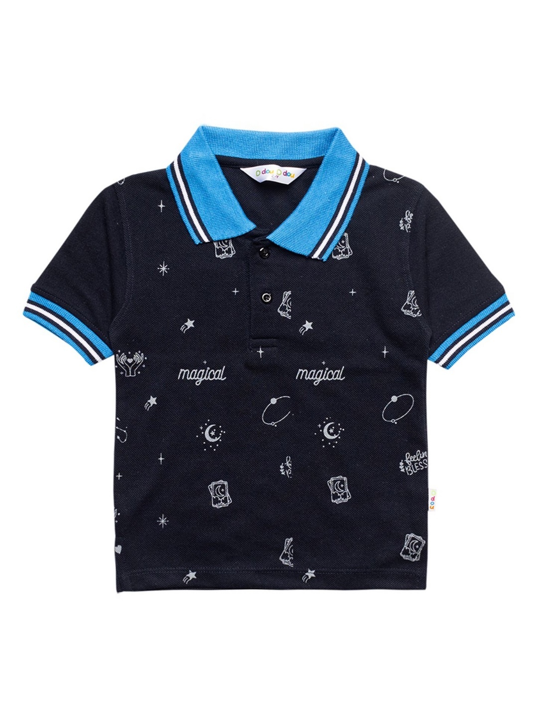 

DDOUDDOU Girls Printed Polo Collar Cotton T-shirt, Navy blue