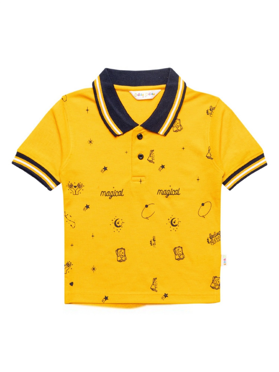 

DDOUDDOU Girls Printed Polo Collar Cotton T-shirt, Mustard