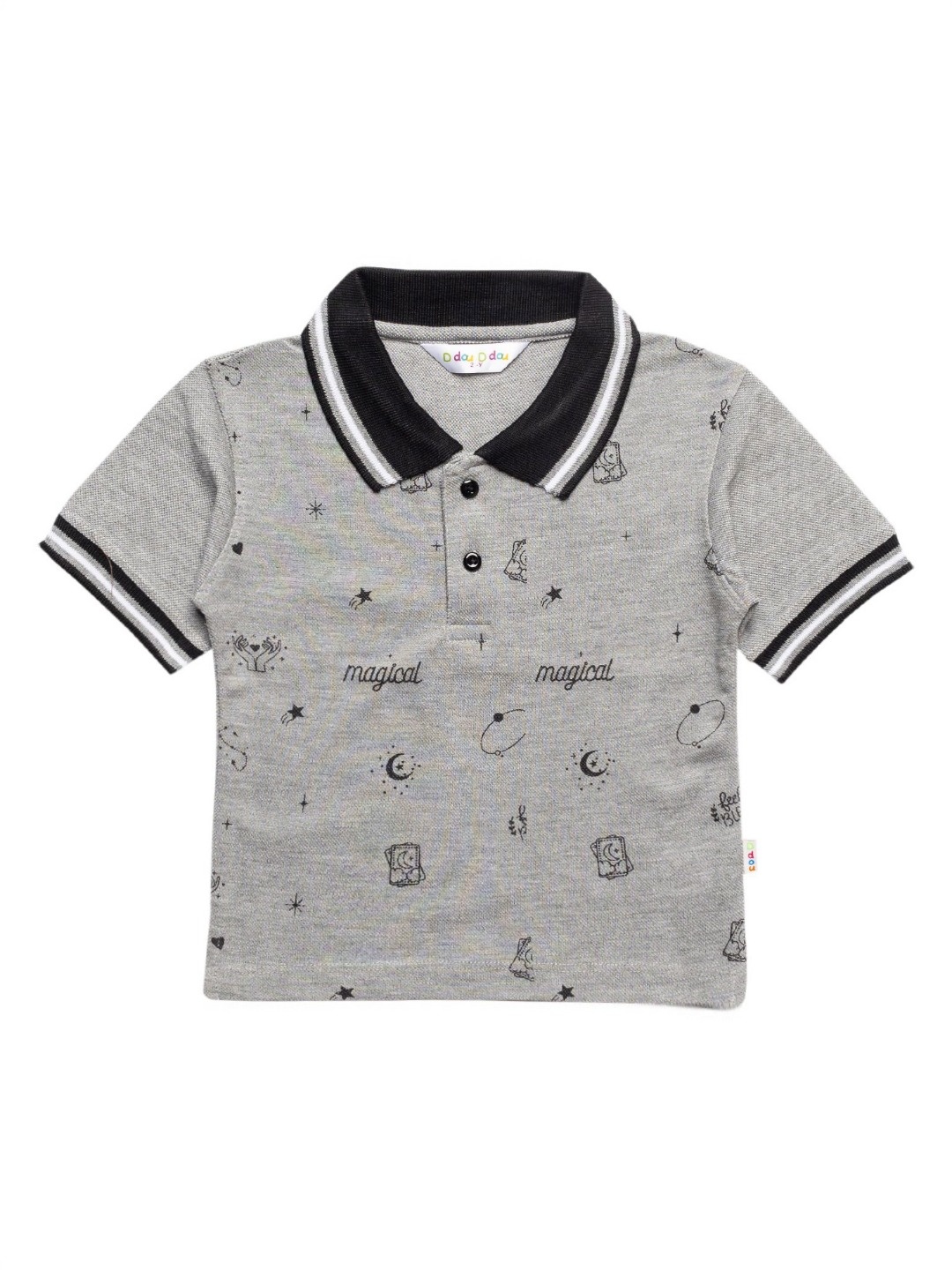 

DDOUDDOU Girls Conversational Printed Polo Collar Cotton T-shirt, Grey