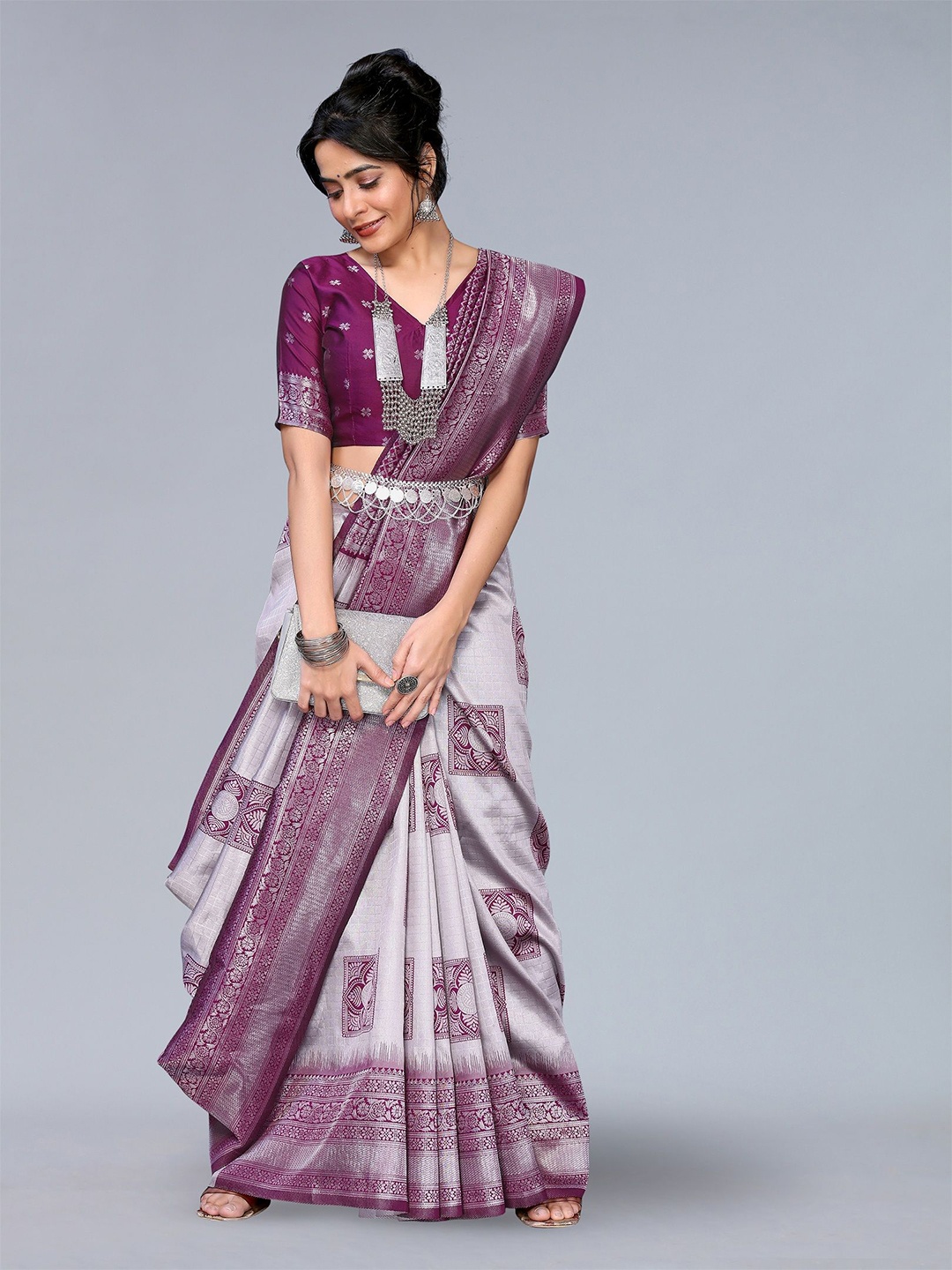 

saretramall Woven Design Zari Banarasi Saree, Purple