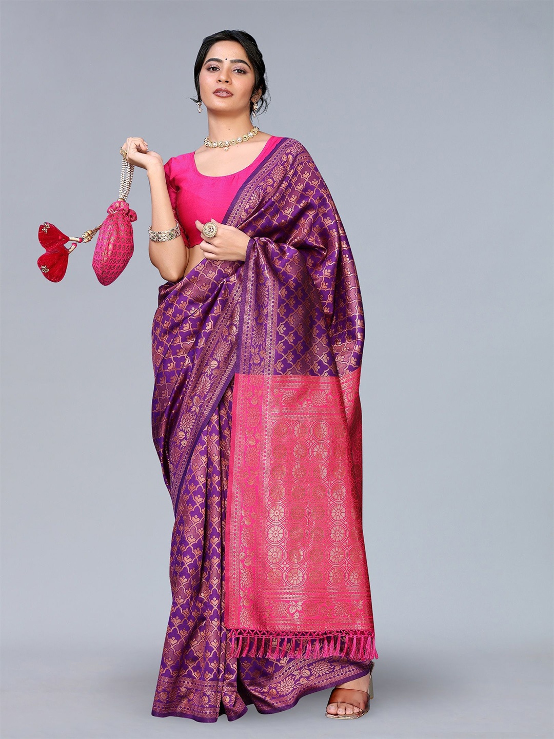 

saretramall Woven Design Zari Banarasi Saree, Purple