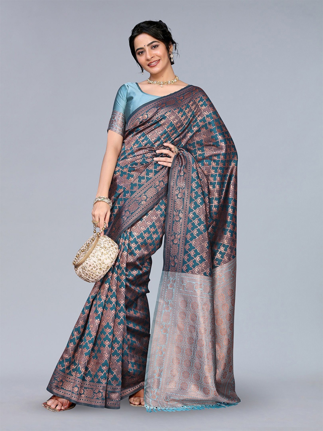 

saretramall Woven Design Zari Banarasi Saree, Turquoise blue
