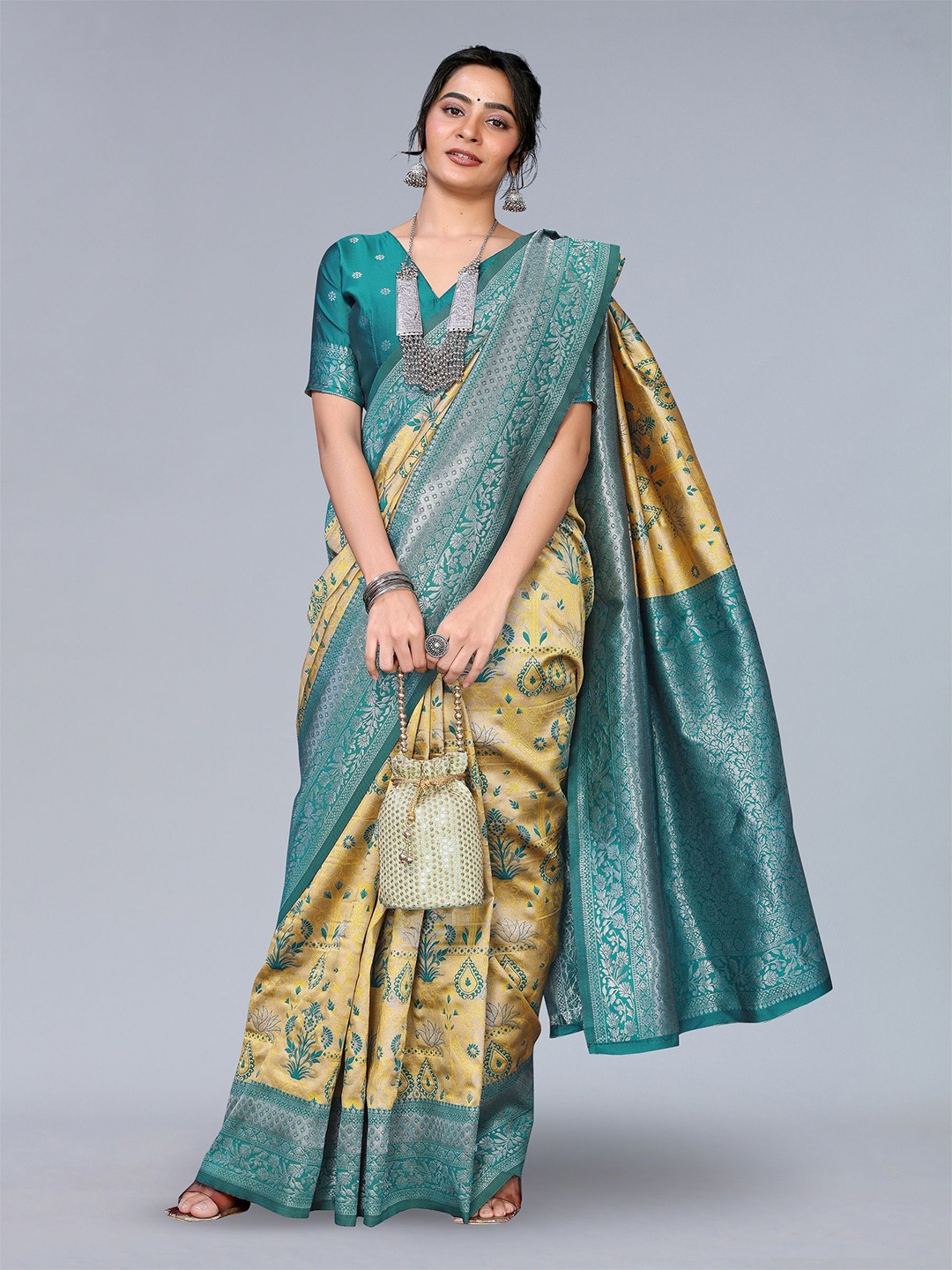 

saretramall Woven Design Zari Banarasi Saree, Turquoise blue