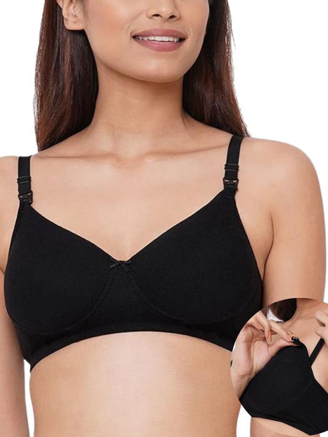 

BEWILD Full Coverage Lightly Padded Cotton Maternity Bra, Black