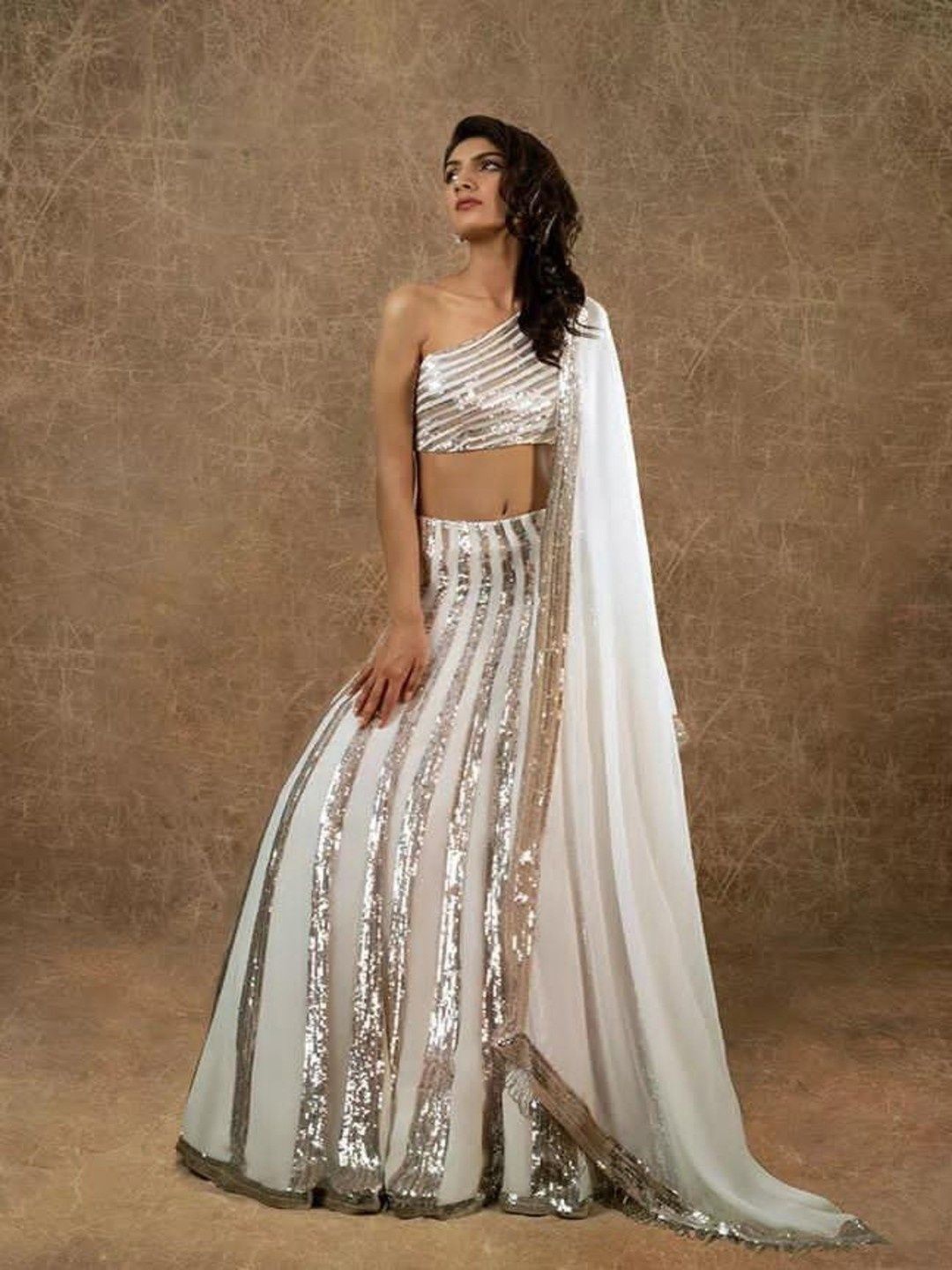 

Fusionic Embroidered Sequinned Ready to Wear Lehenga & Blouse With Dupatta, White