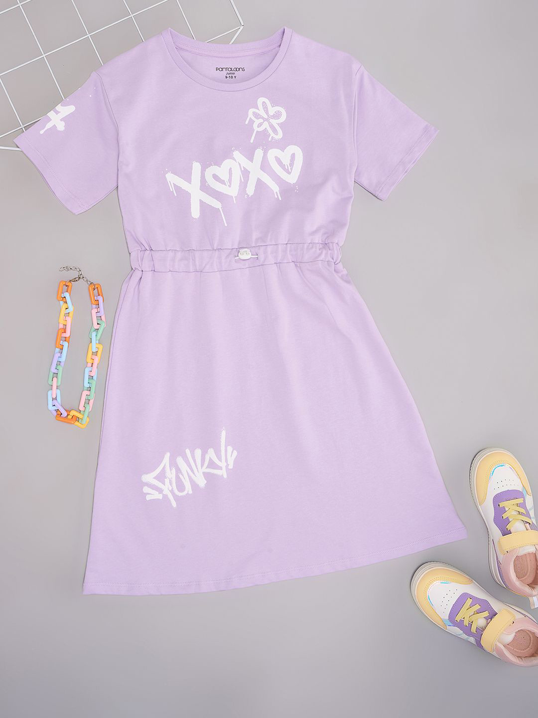 

Pantaloons Junior Girl Typography Print Fit & Flare Dress, Lavender