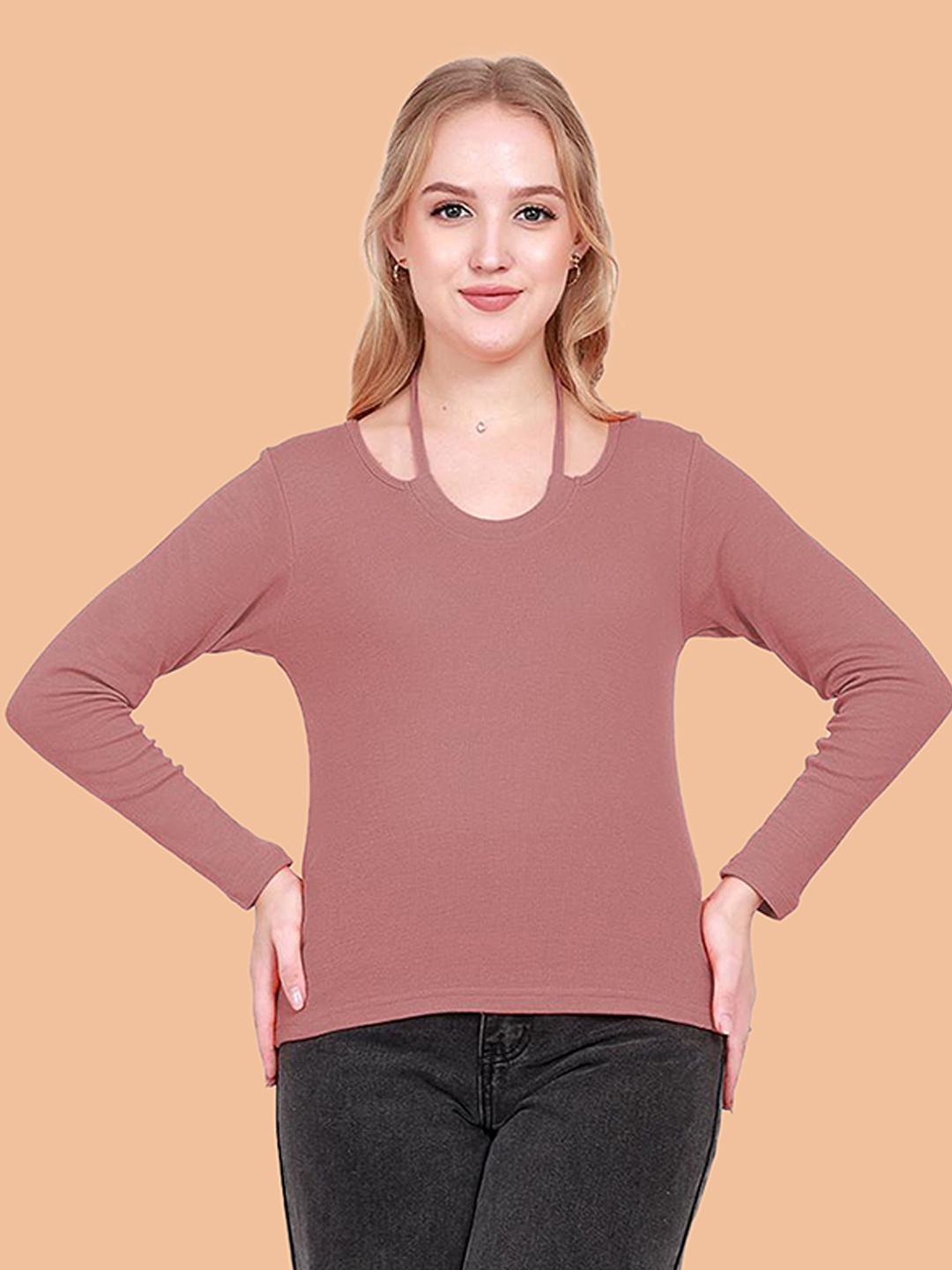 

BAESD Women Tie-Up Neck Top, Peach