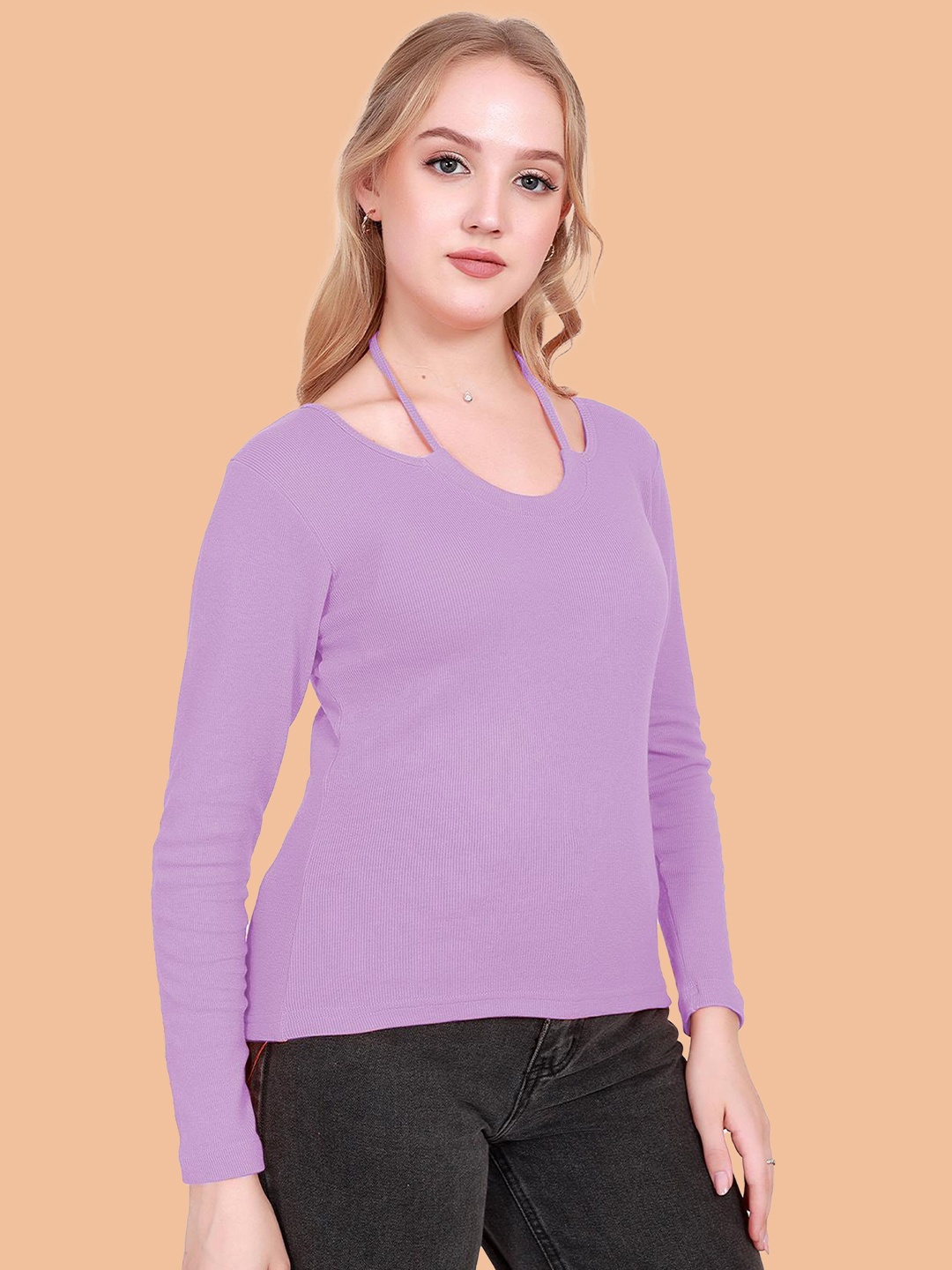 

BAESD Women Halter Neck Long Sleeves Top, Lavender