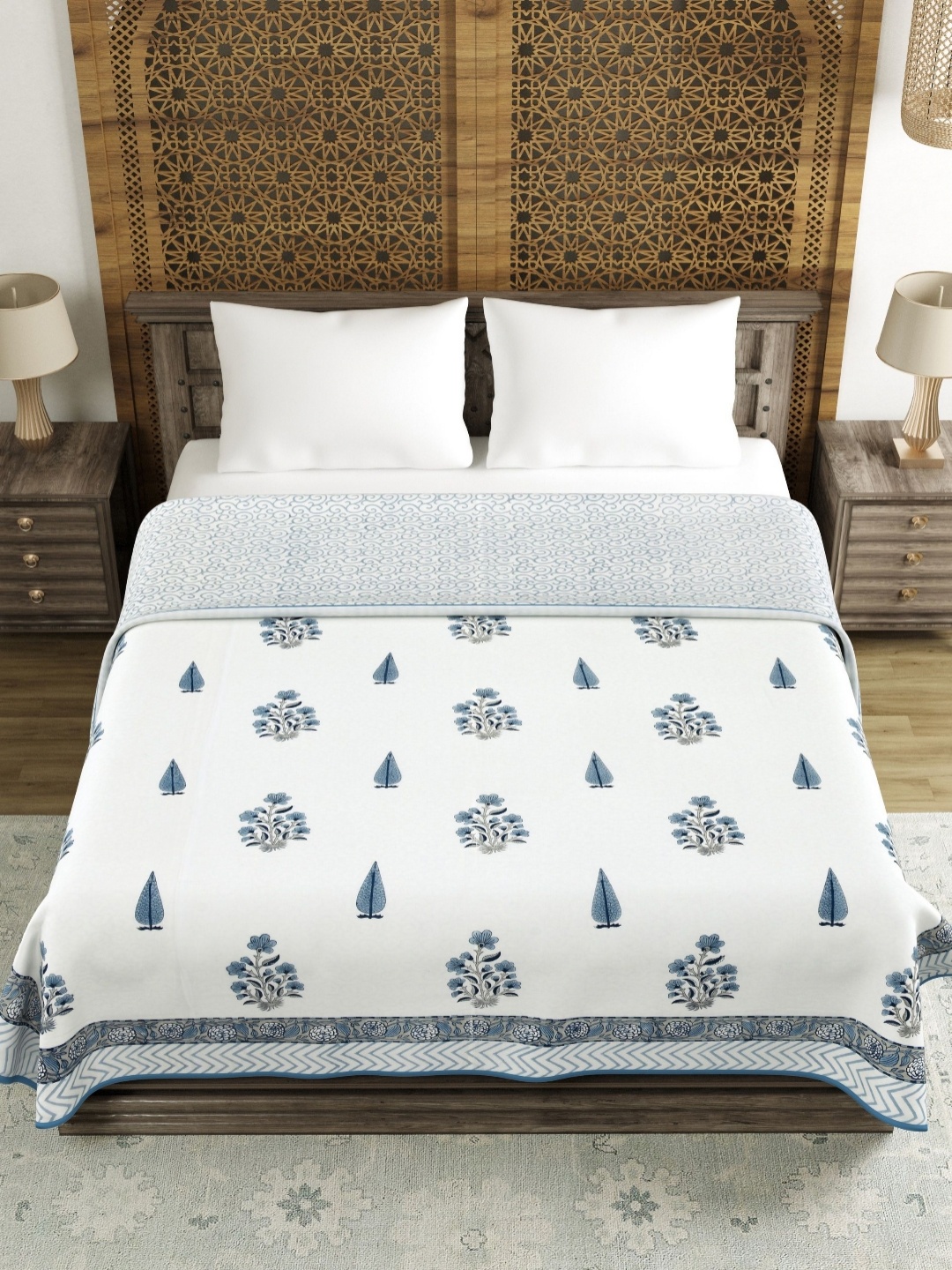 

BLOCKS OF INDIA Grey & White Printed AC Room 150 GSM Cotton Double King Bed Dohar