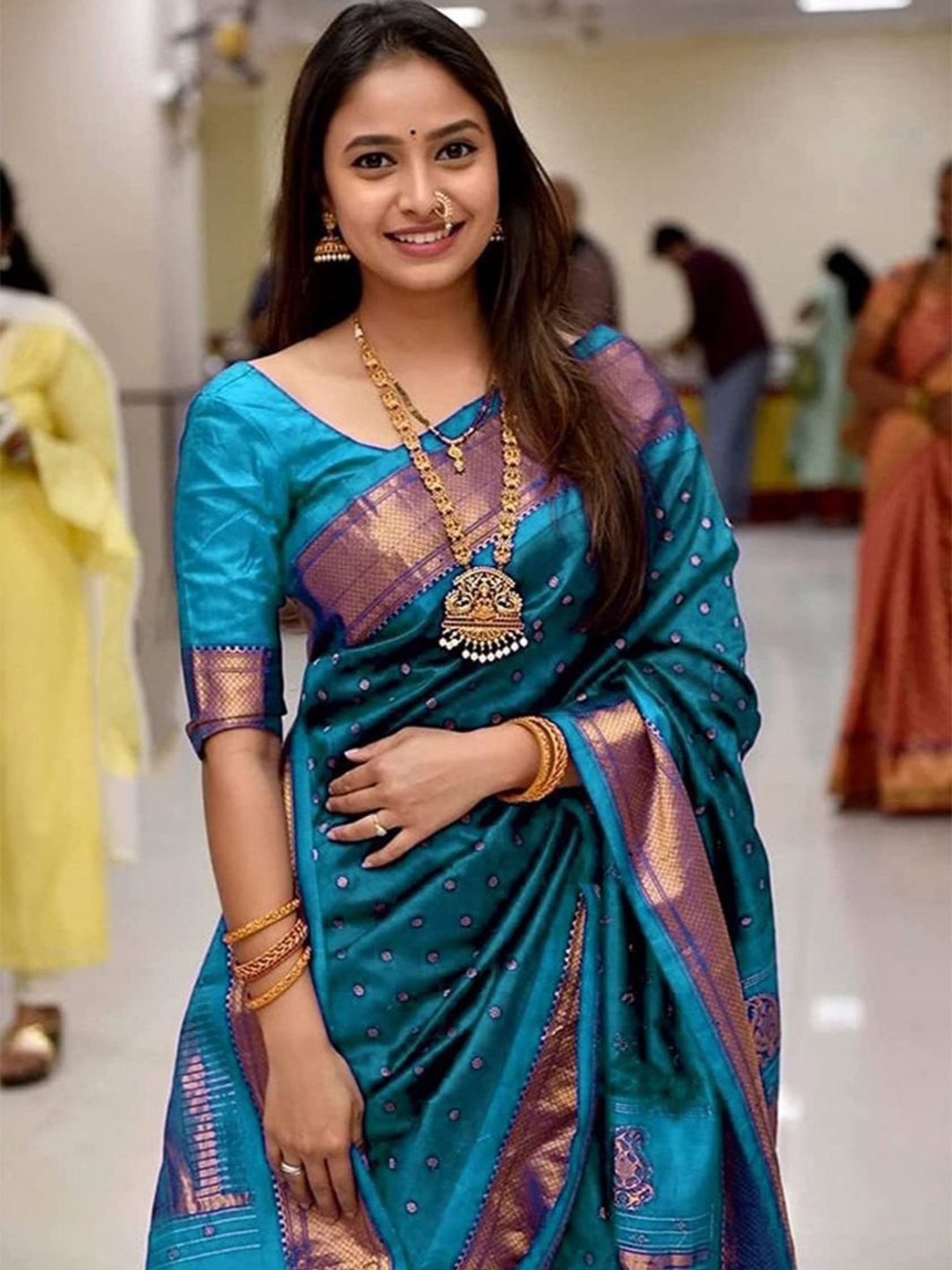 

Fashion Ritmo Woven Design Zari Pure Silk Saree, Blue