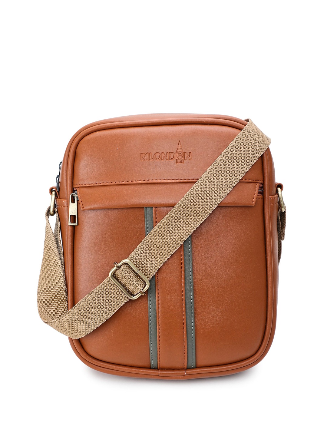 

K London Unisex Solid Crossbody Leather Sling Bag, Tan