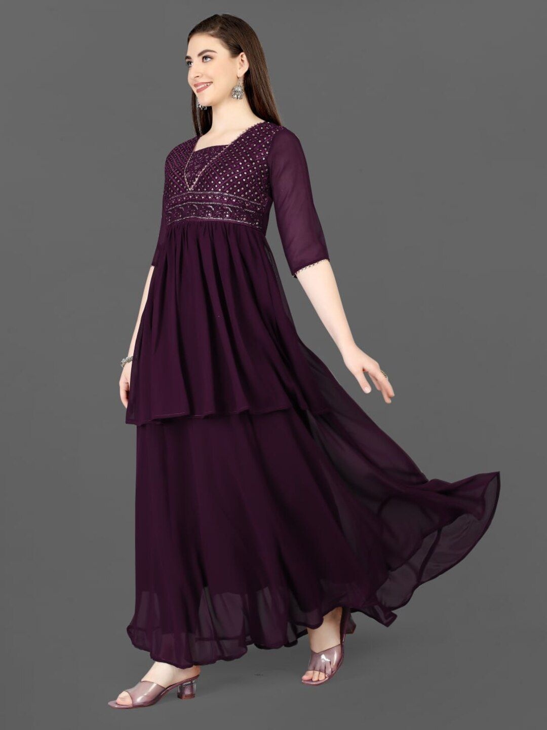 

SHIJILA Women Fit and Flare Maxi Ethnic Dress, Purple
