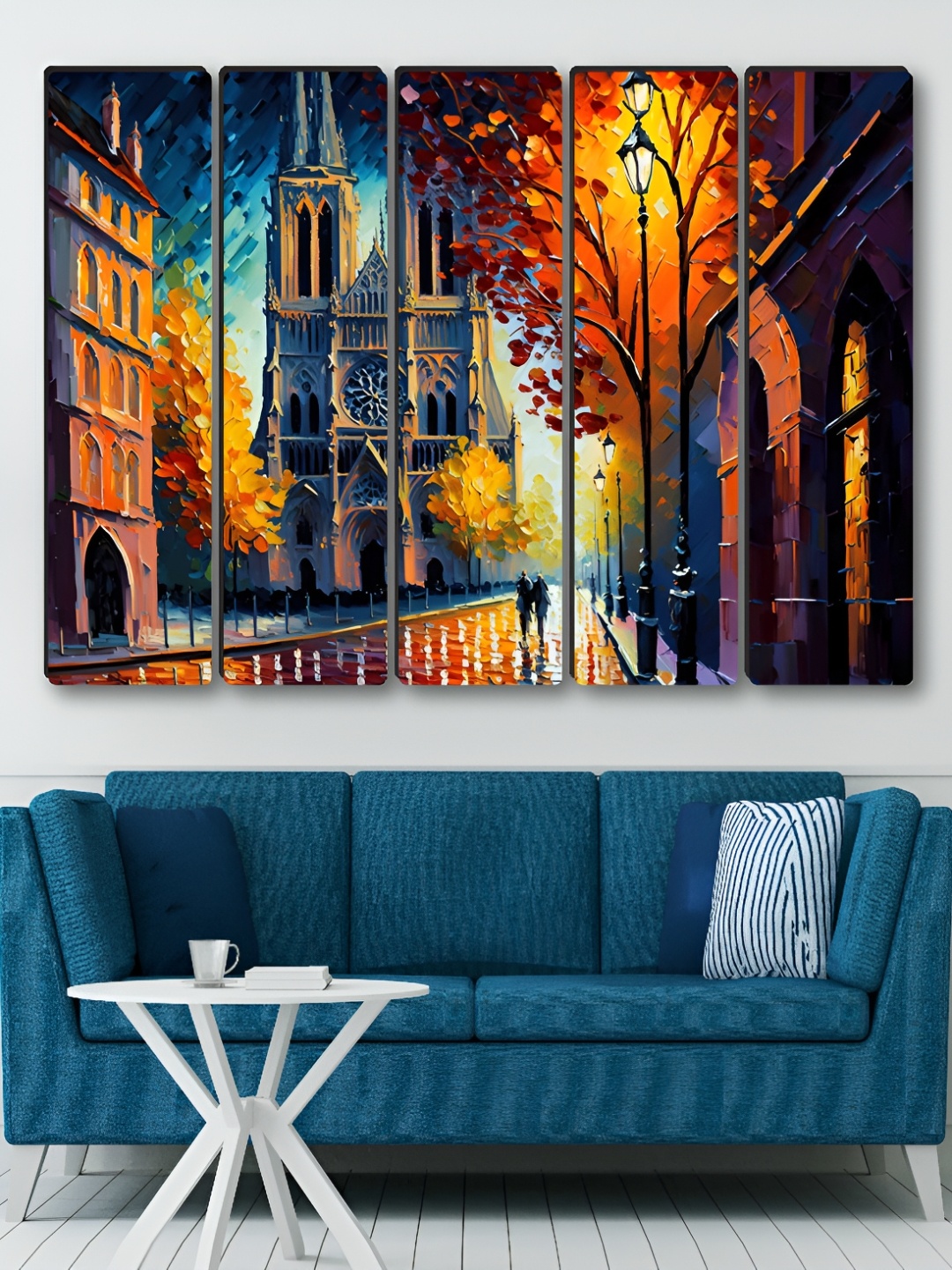 

SAF Blue & Orange 5 Pieces Church Synthetic Wood Wall Paintings