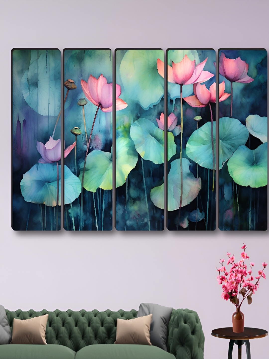 

SAF Blue & Pink 5 Pieces Flower Pot Synthetic Wood Wall Paintings