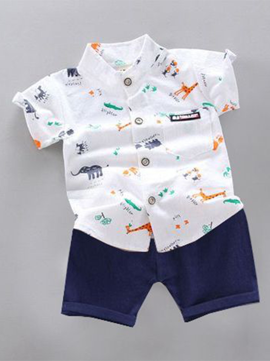

DANGAR Kids Printed Mandarin Collar Shirt with Shorts, White