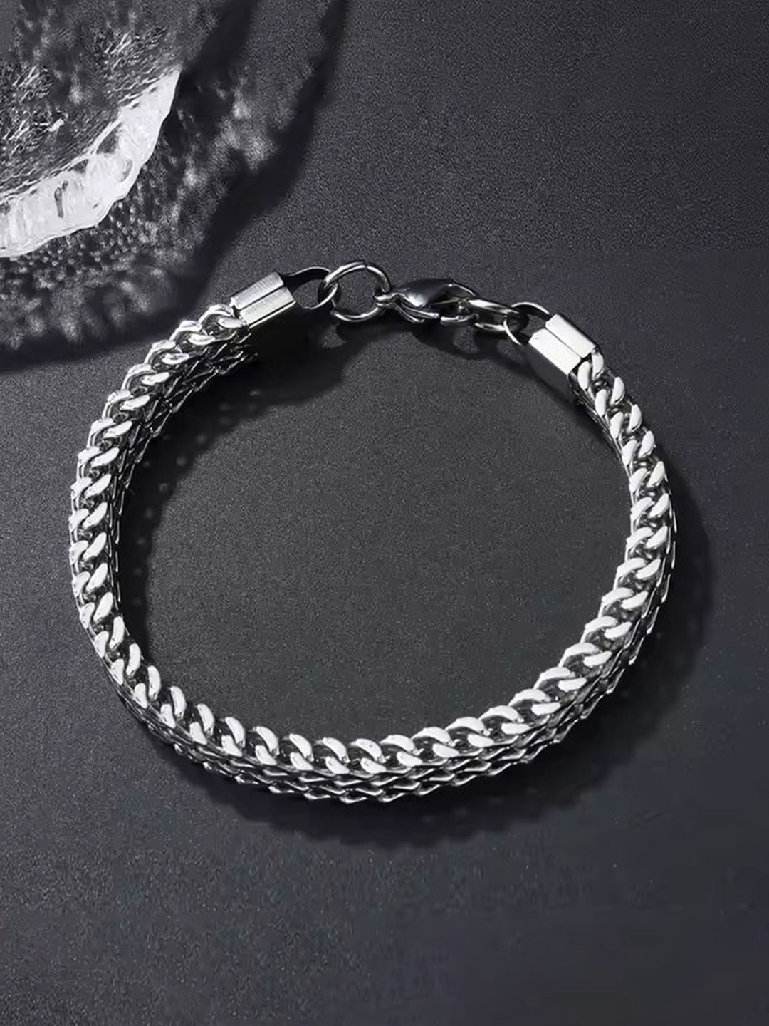 

Fashion Frill Men Silver-Plated Stainless Steel Wraparound Bracelet