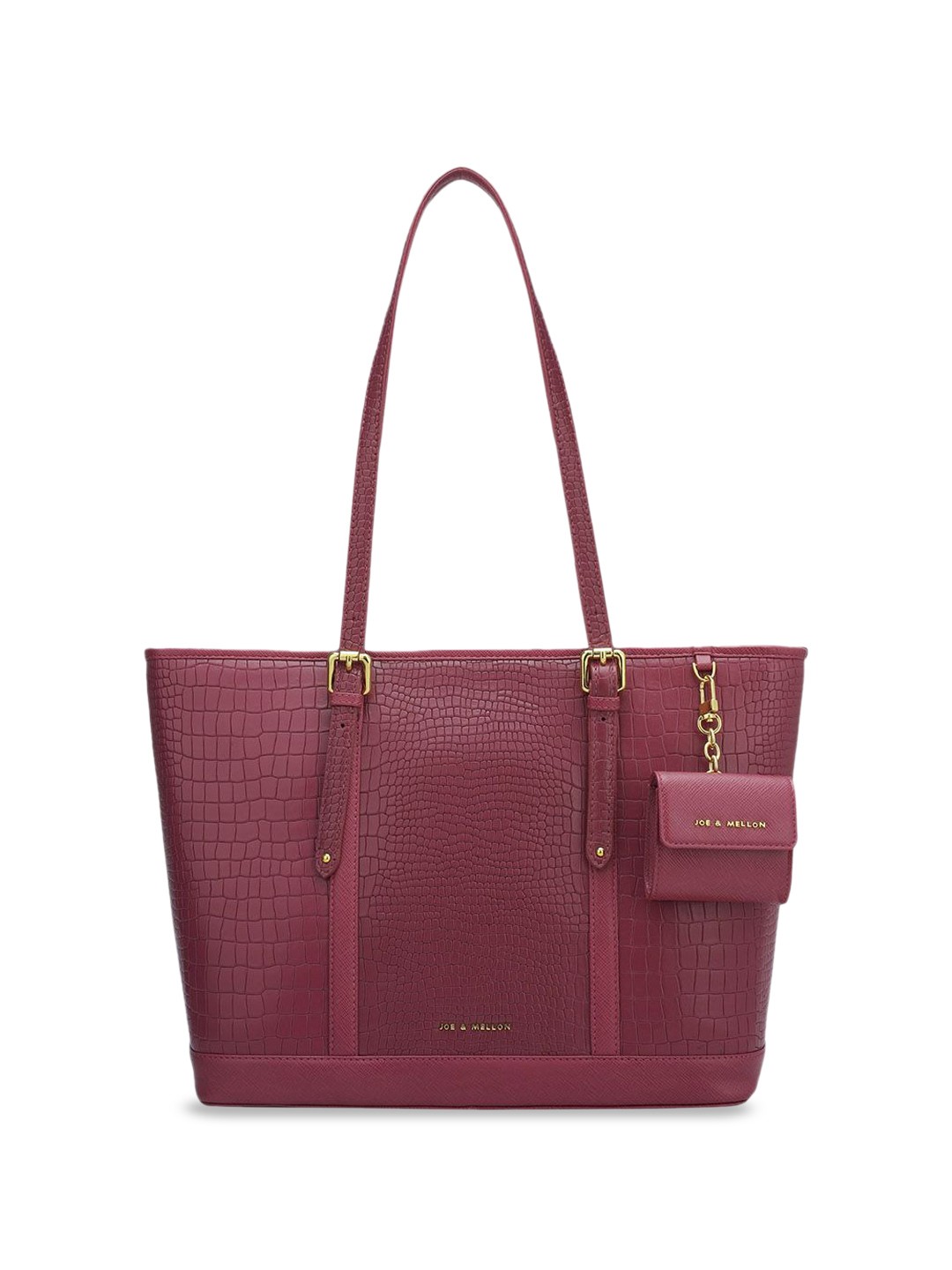 

Joe & Mellon Women Textured Structured Leather Shoulder Bag With Pouch, Mauve