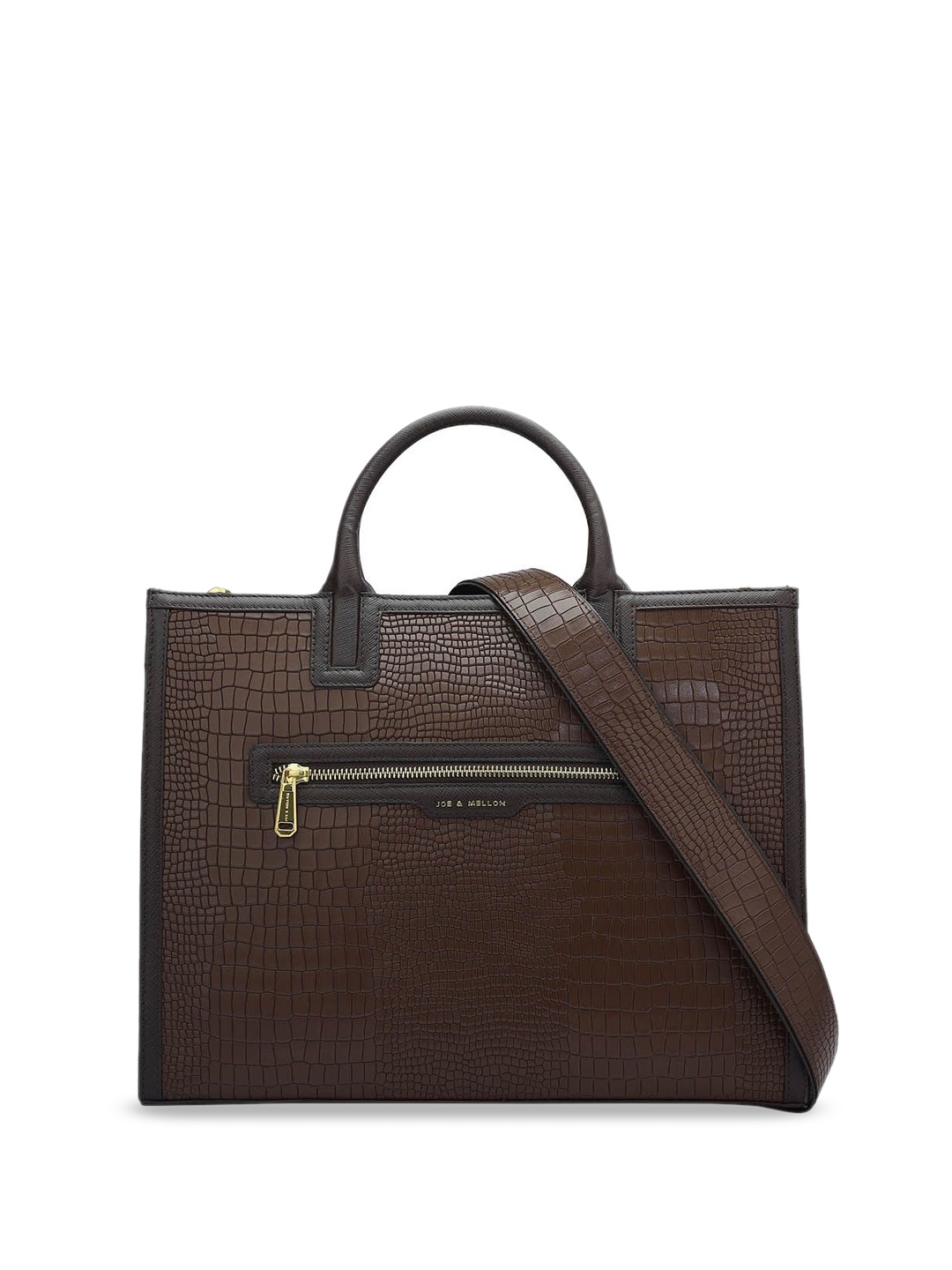 

Joe & Mellon Women Textured Structured Leather Handheld Bag, Brown