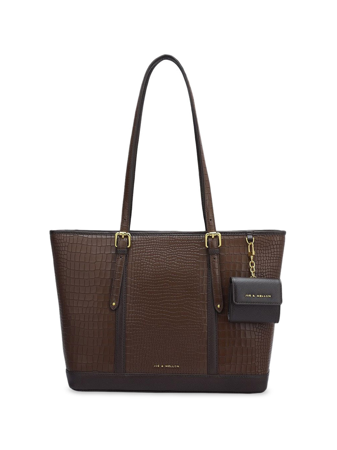 

Joe & Mellon Women Textured Structured Leather Shoulder Bag With Pouch, Brown