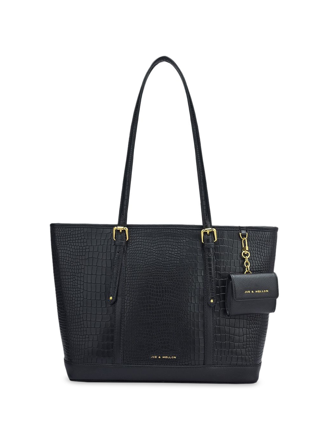 

Joe & Mellon Women Textured Structured Leather Shoulder Bag With Pouch, Black