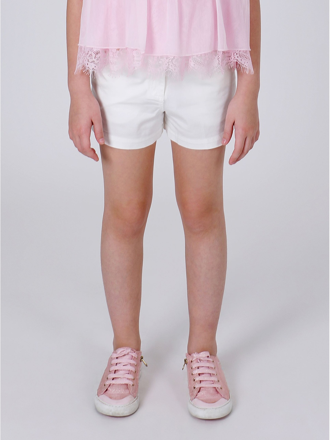 

One Friday Girls Gold Button Mid-Rise Regular Fit Shorts, Off white