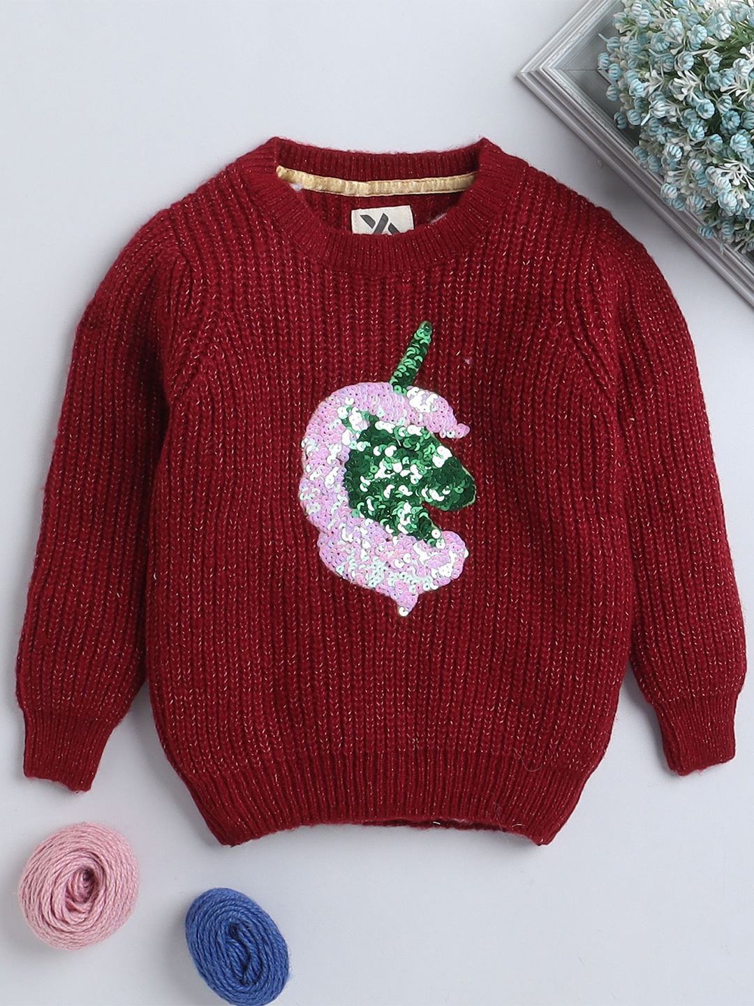 

Yellow Apple Girls Embellished Pullover, Maroon