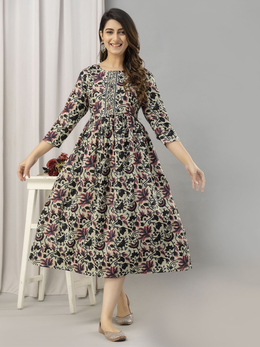 

FrionKandy Women Floral Printed Cotton Maternity Maxi Dress, Pink