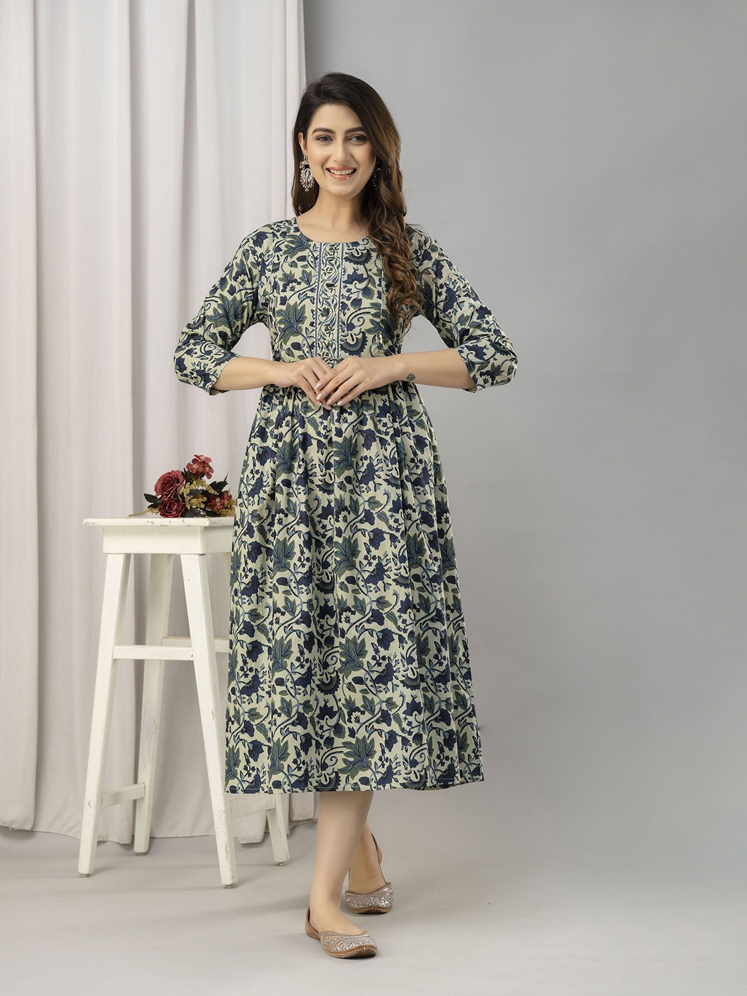 

FrionKandy Women Cotton Floral Printed Maternity Dress, Sea green
