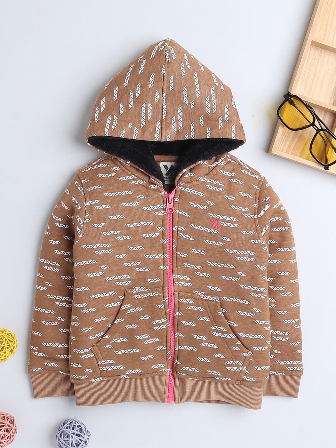 

Yellow Apple Girls Hooded Woollen Cardigan, Khaki