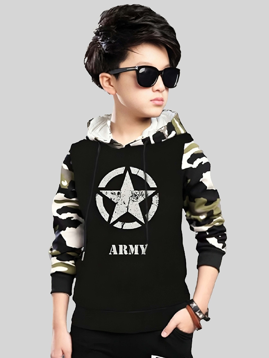 

Dagcros Boys Camouflage Printed Hooded Pure Cotton Casual Sweatshirt, Black