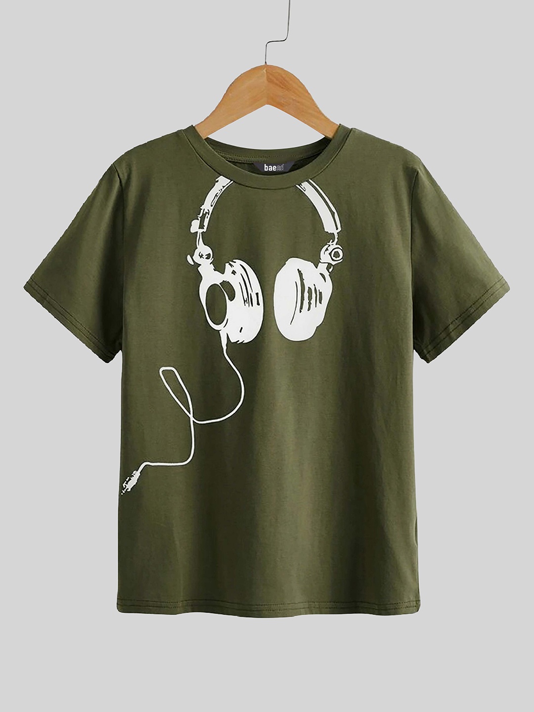 

Dagcros Boys Music Graphic Printed Cotton Casual T-shirt, Olive