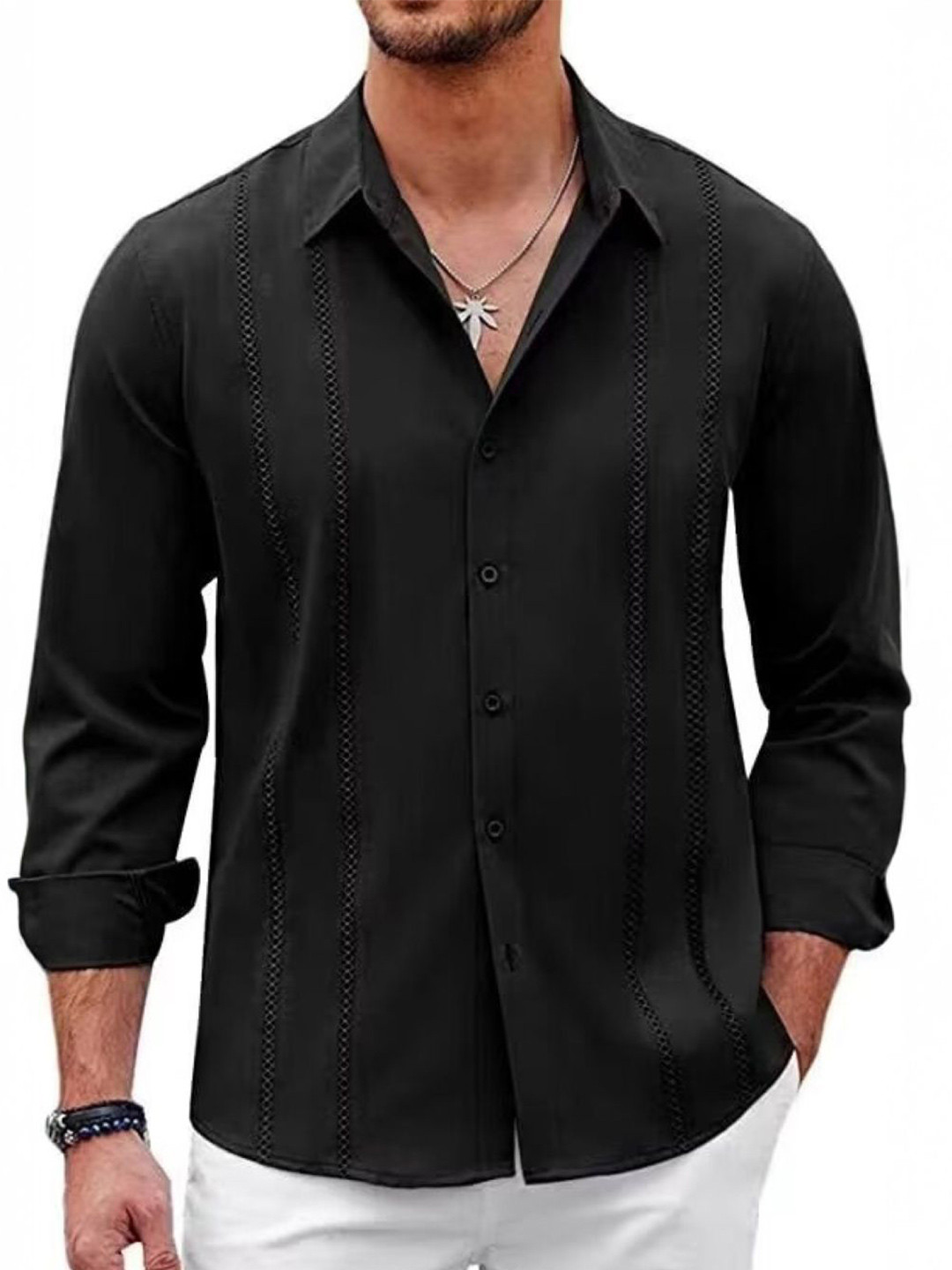 

StyleCast Men Original Fit Spread Collar Textured Casual Shirt, Black