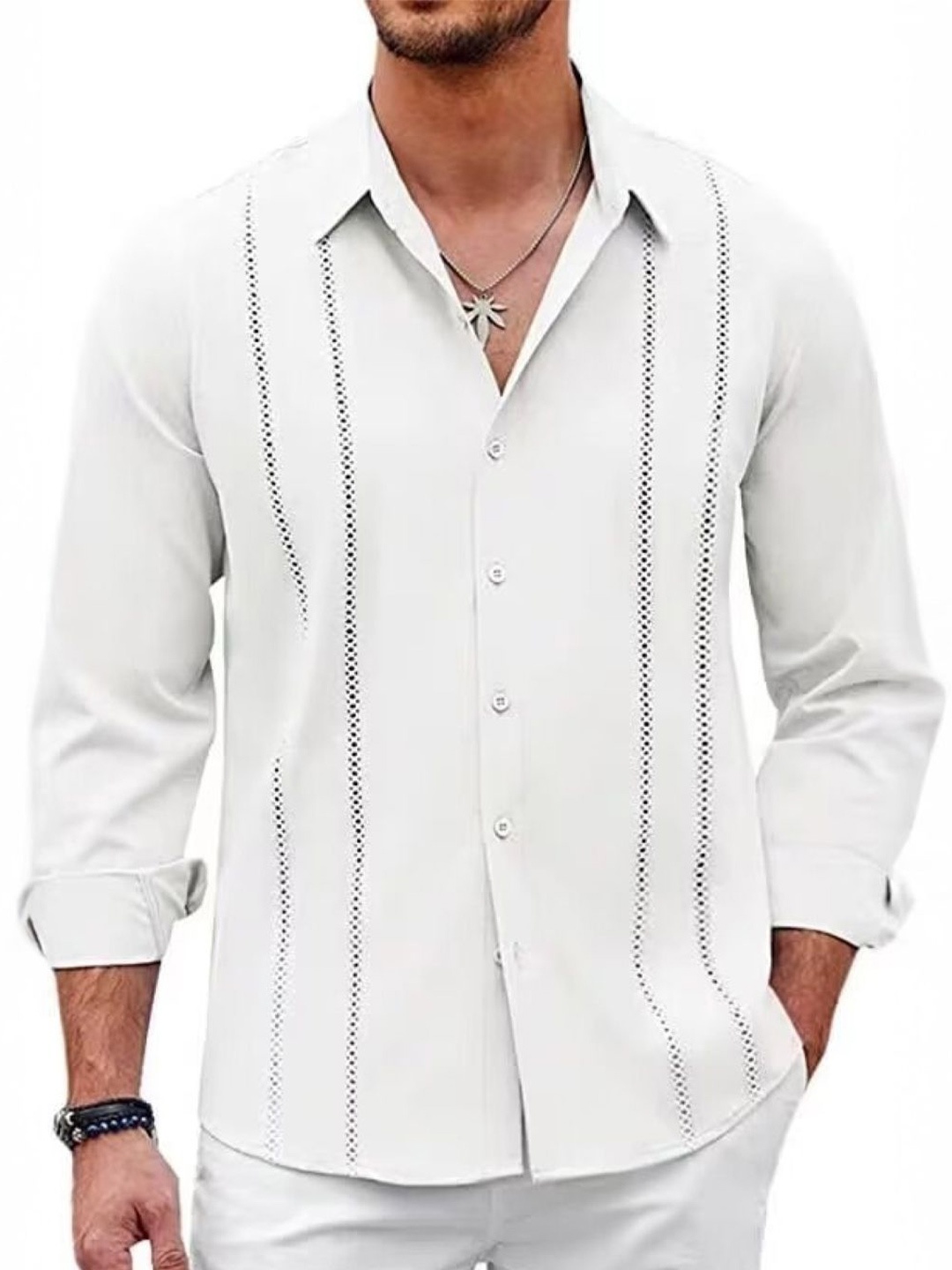 

StyleCast Men Original Fit Spread Collar Textured Casual Shirt, White