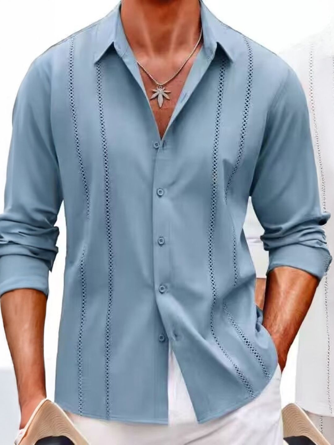 

StyleCast Men Original Fit Spread Collar Textured Casual Shirt, Blue