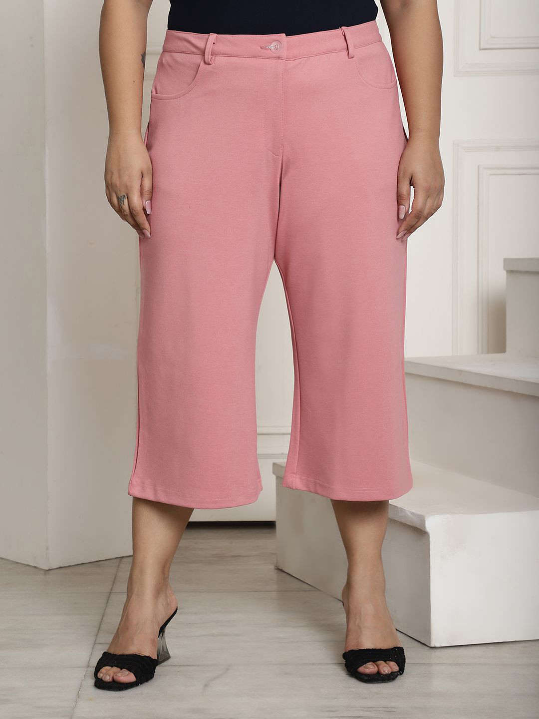

theRebelinme Women Plus Size High-Rise Capris, Pink