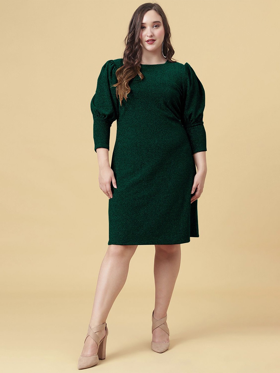 

Curvy Lane Women Plus Size Cuffed Sleeve Sheath Dress, Green