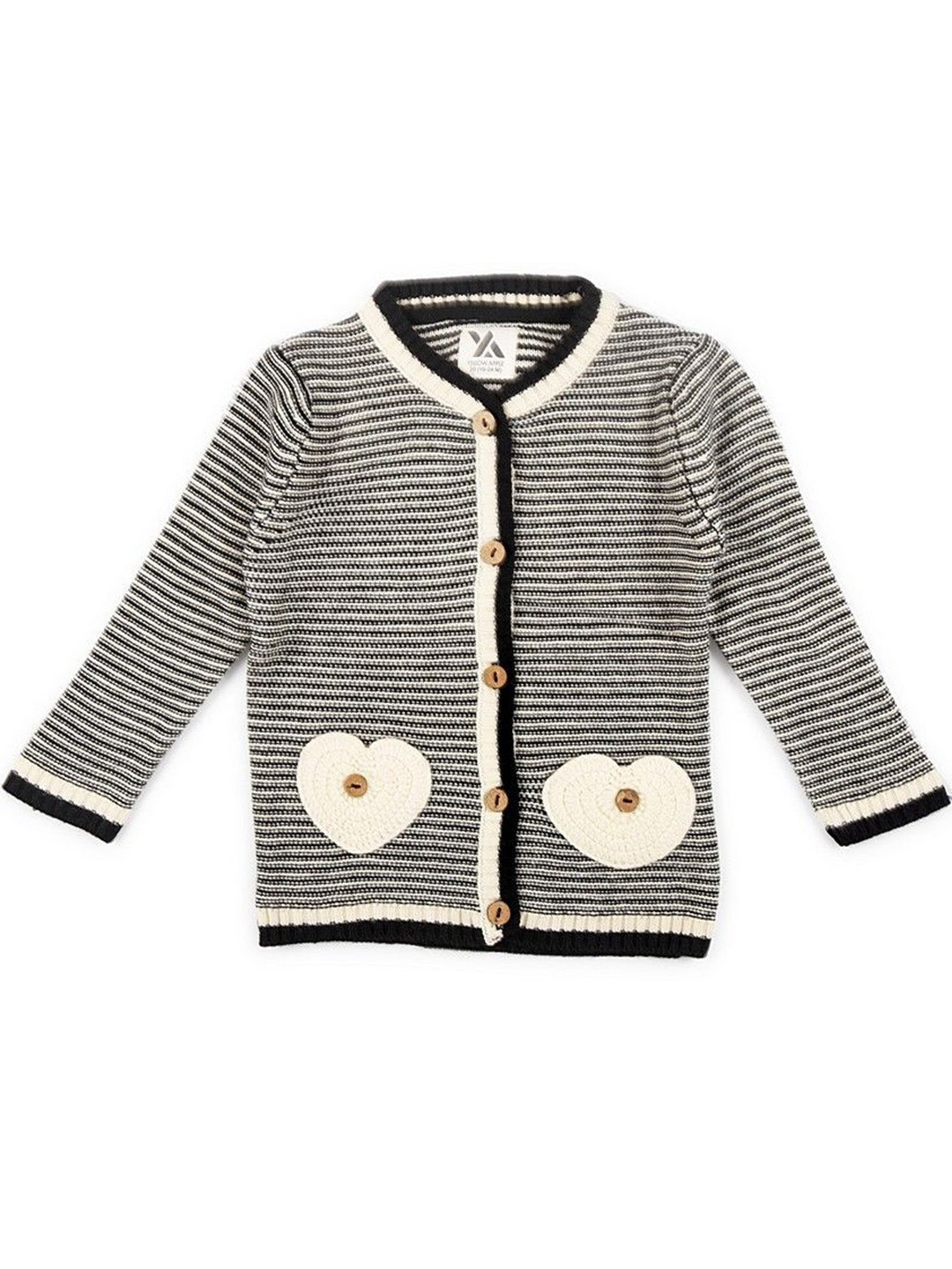

Yellow Apple Girls Striped Woollen Longline Cardigan, Black