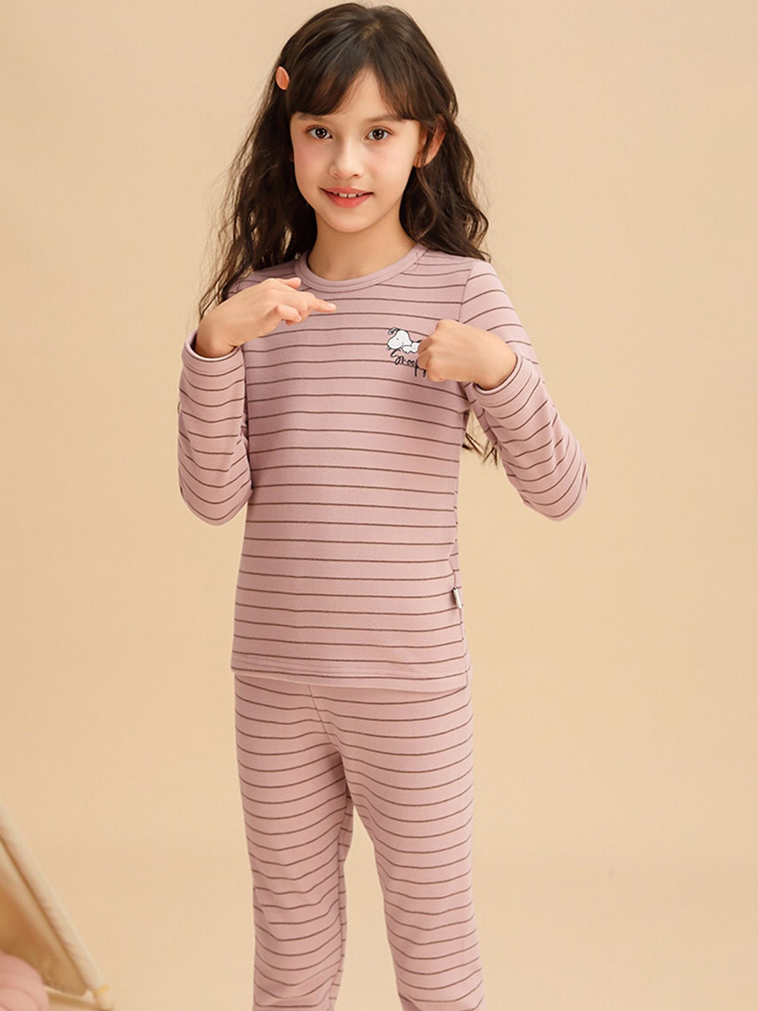 

LULU & SKY Kids Striped Night suit, Pink