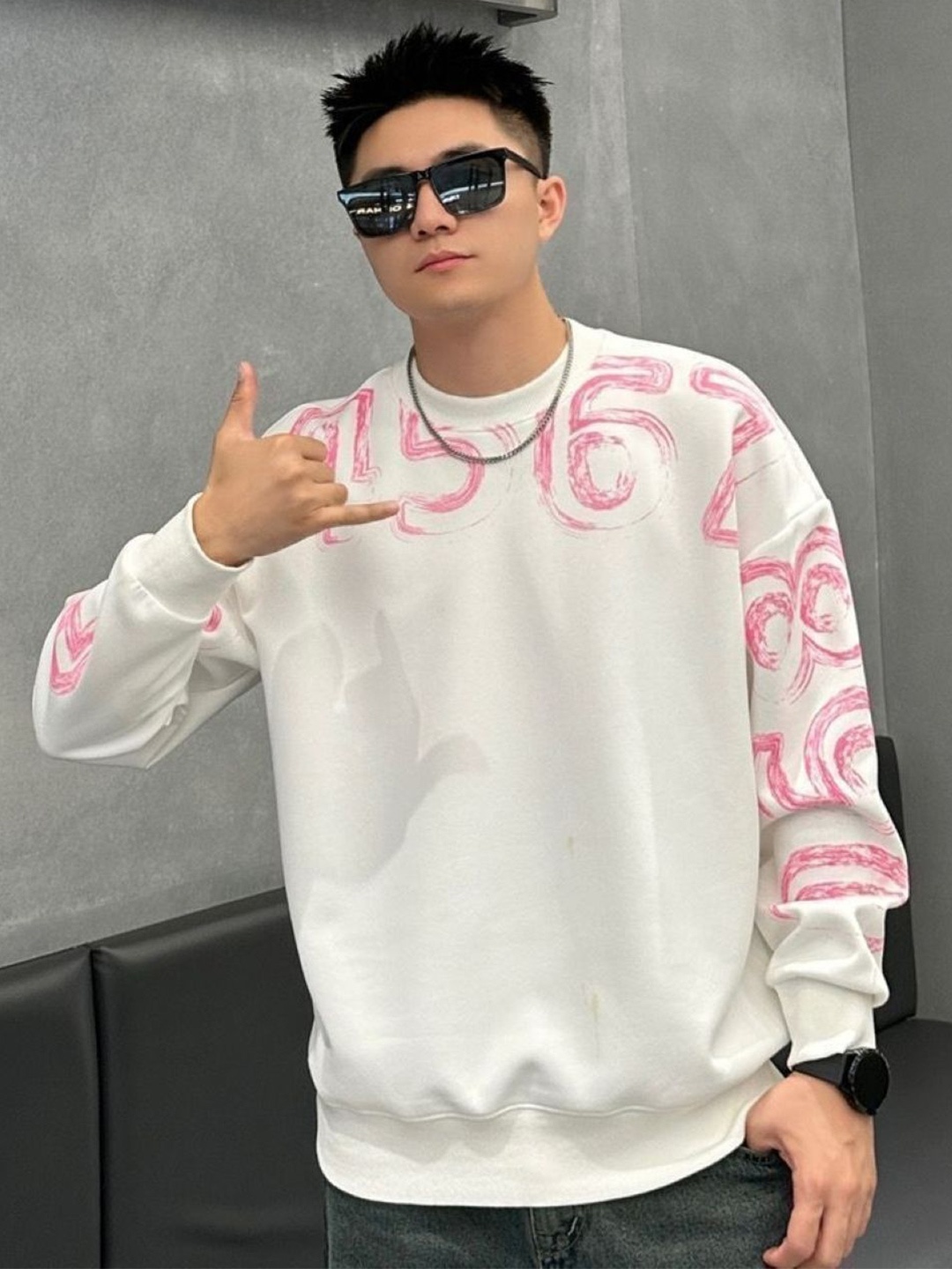 

StyleCast Men Printed Round Neck Pullover Cotton Sweatshirt, Cream