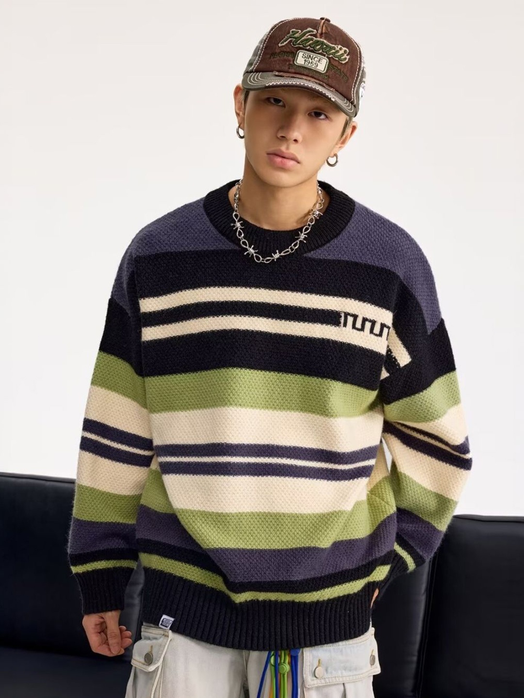 

StyleCast Men Striped Pullover Sweater, Black
