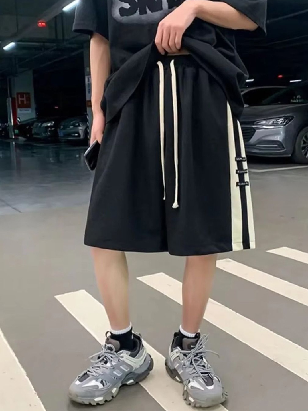 

StyleCast Men Striped Loose Fit Shorts, Black