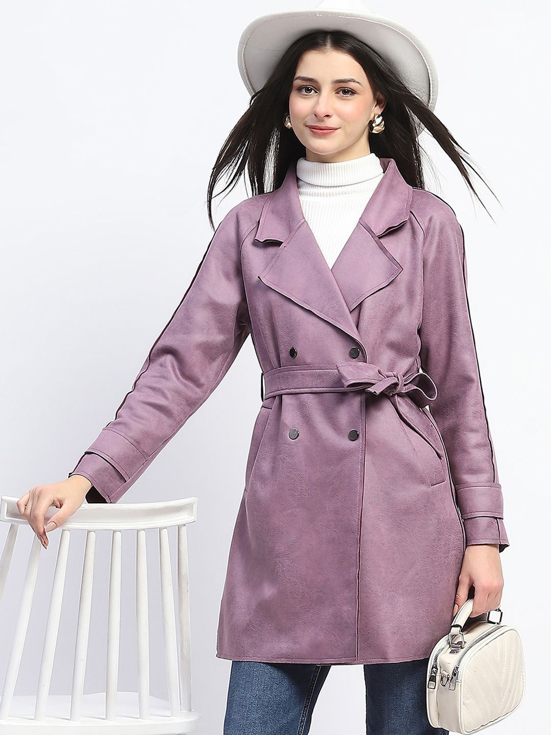 

Madame Double-Breasted Notch Lapel Over Coat, Mauve