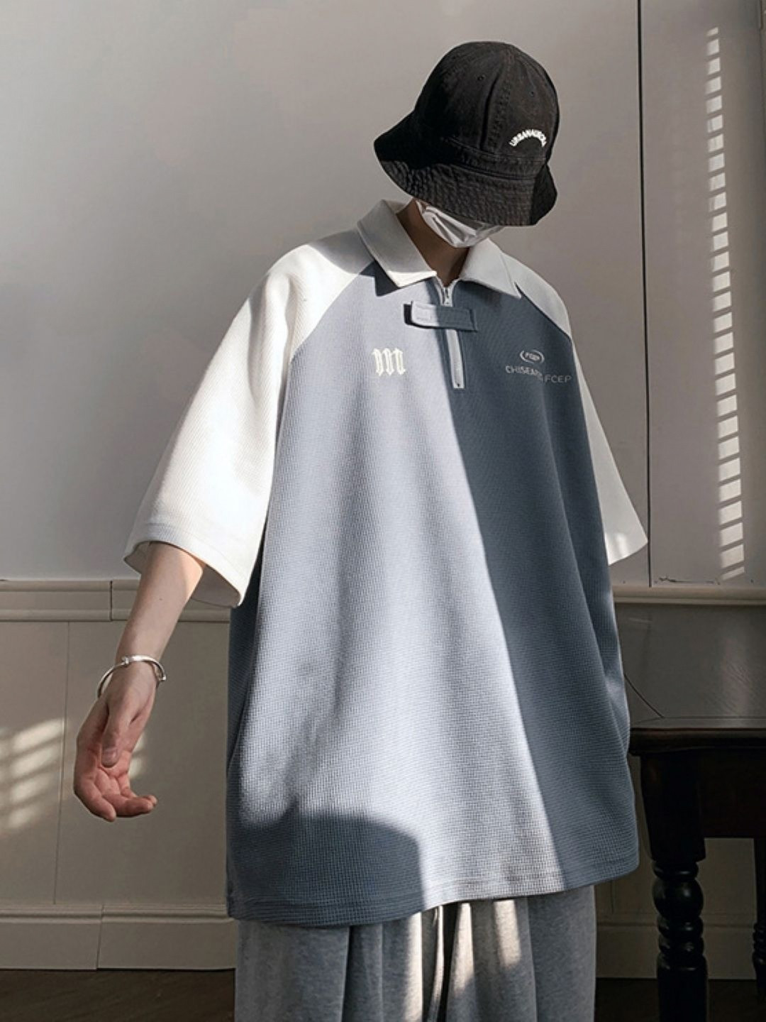 

StyleCast Men Self Design Polo Collar Oversized T-shirt, Grey