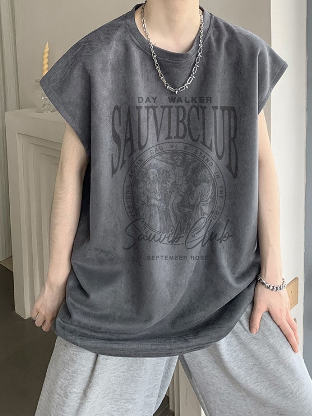 

StyleCast Men Typography Printed Round Neck Oversized T-shirt, Grey
