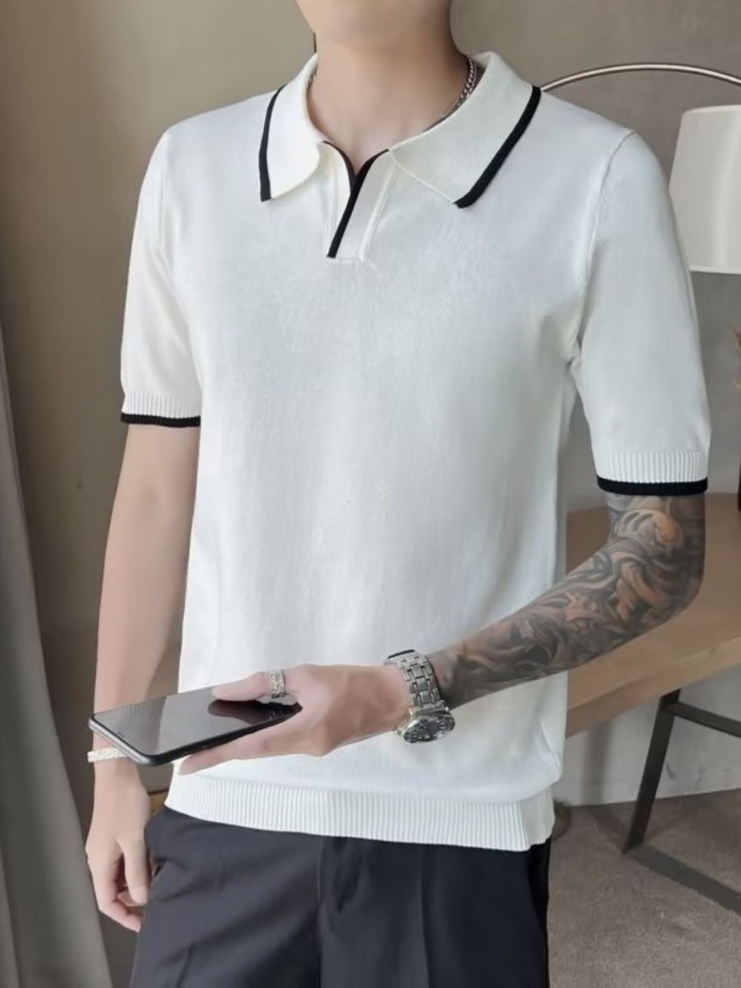 

StyleCast Men Solid Polo Collar T-shirt, White