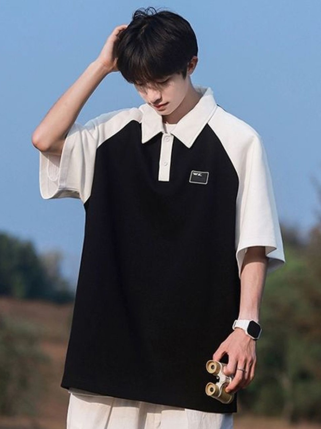 

StyleCast Men Typography Printed Polo Collar Oversized T-shirt, Black