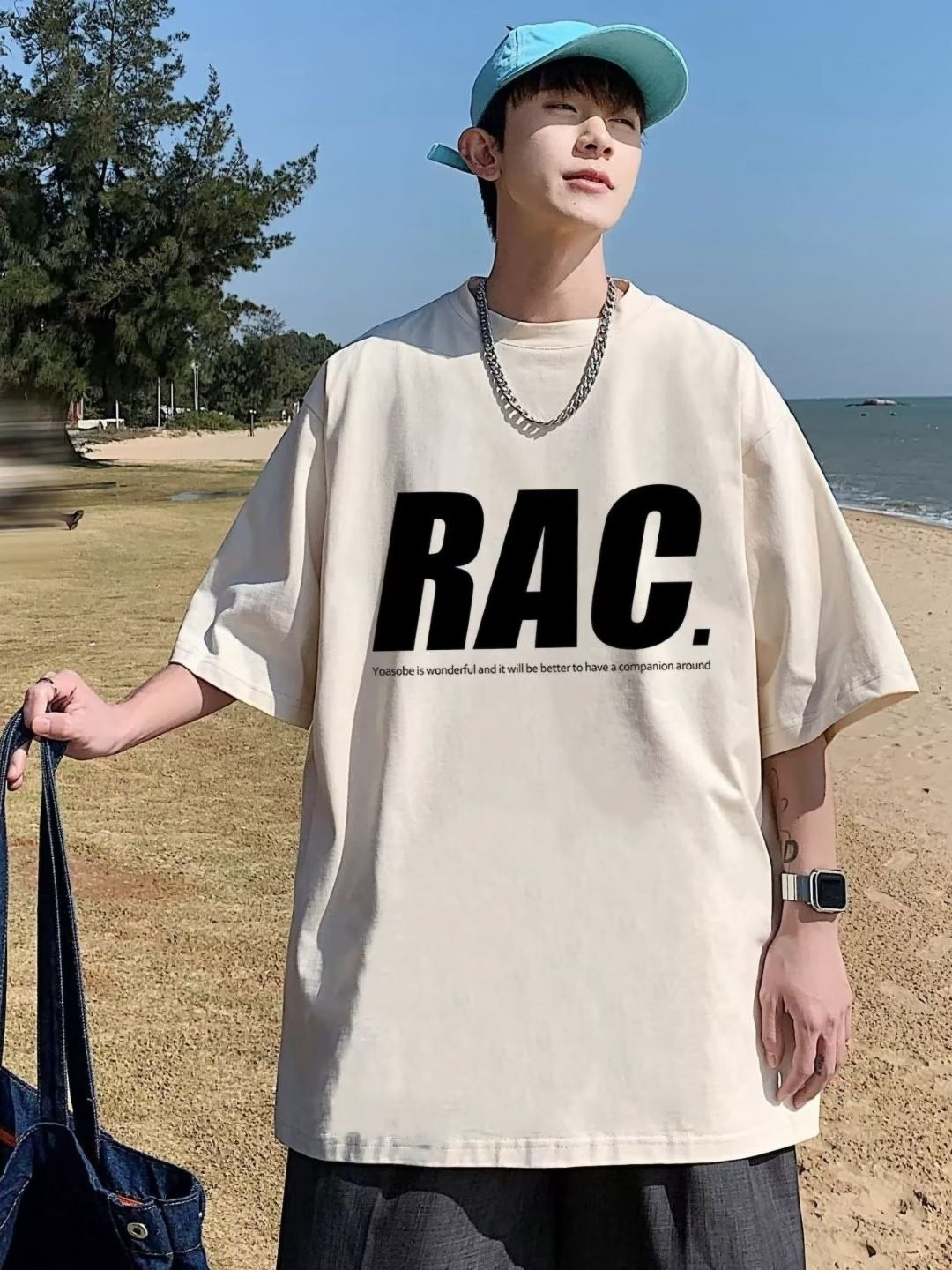 

StyleCast Men Typography Printed Round Neck Cotton Oversized T-shirt, Off white