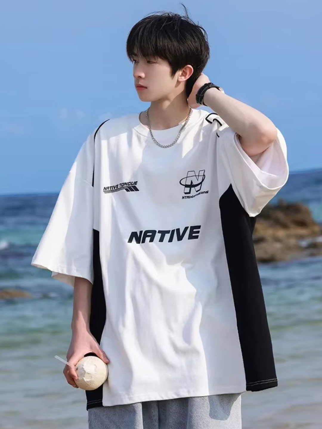 StyleCast Men Typography Printed Round Neck Oversized T-shirt, White
