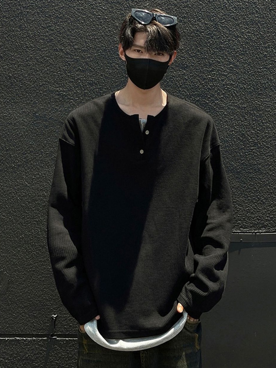 

StyleCast Men Solid Henley Neck Oversized T-shirt, Black